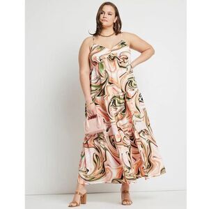 Eloquii Trapeze‎ maxi dress Swirl Print orange pink, women plus size 20